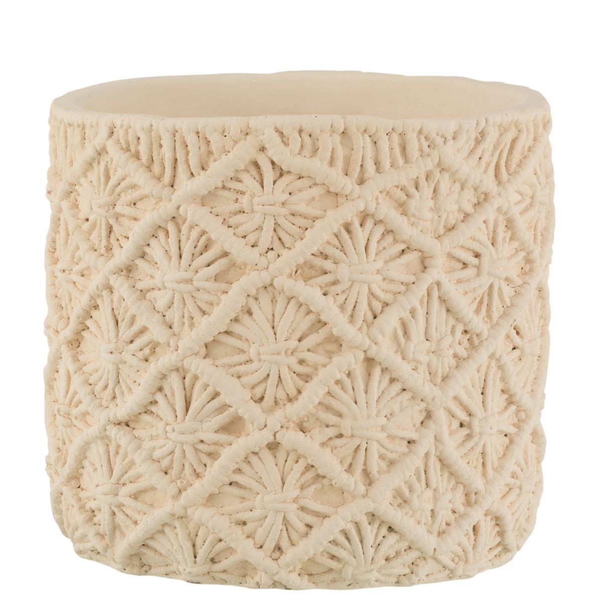 Béžový cementový květináč s drhaným vzorem Ibiza Macrame - Ø23*21 cm