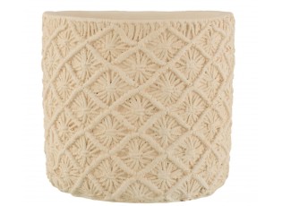 Béžový cementový květináč s drhaným vzorem Ibiza Macramé - Ø30*28 cm