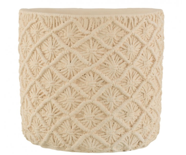 Béžový cementový květináč s drhaným vzorem Ibiza Macrame - Ø30*28 cm J-Line by Jolipa
