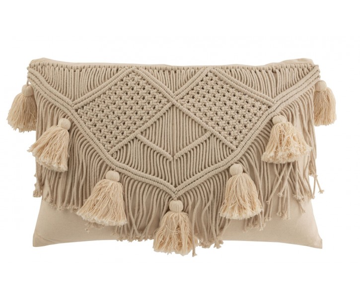 Béžový polštář s drhaným vzorem a střapci Macramé cosy - 74*16*36 cm J-Line by Jolipa