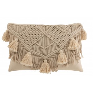 Béžový polštář s drhaným vzorem a střapci Macramé cosy - 74*16*36 cm