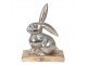 Dekorace stříbrný kovový králík na dřevěném podstavci - 21*11*28 cm Clayre & Eef