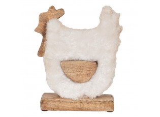 Dekorace dřevěný kohoutek na podstavci s chlupatinkou - 18*5*21 cm