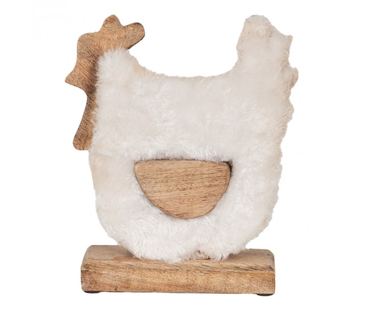 Dekorace dřevěný kohoutek na podstavci s chlupatinkou - 18*5*21 cm Clayre & Eef