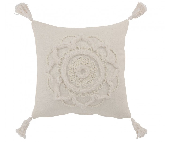 Smetanový bavlněný polštář Blumen se střapci - 45*45 cm J-Line by Jolipa