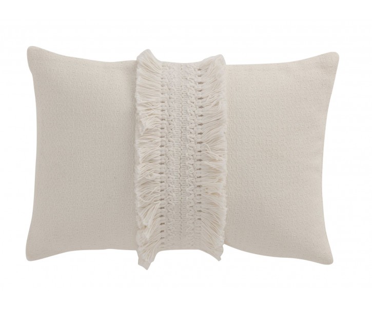 Krémový bavlněný polštář s třásněmi Fransen white off - 42*5*31cm J-Line by Jolipa