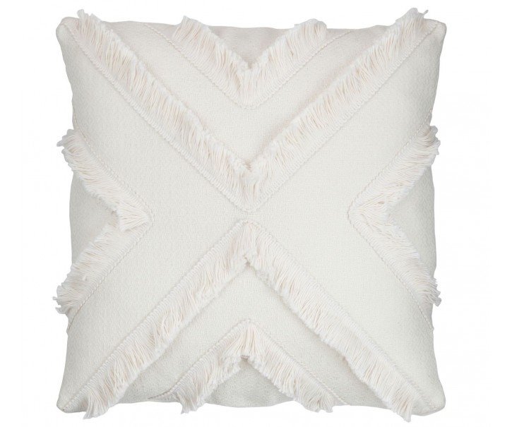 Krémový polštář s třásněmi Fransen white off - 40*14*40cm J-Line by Jolipa