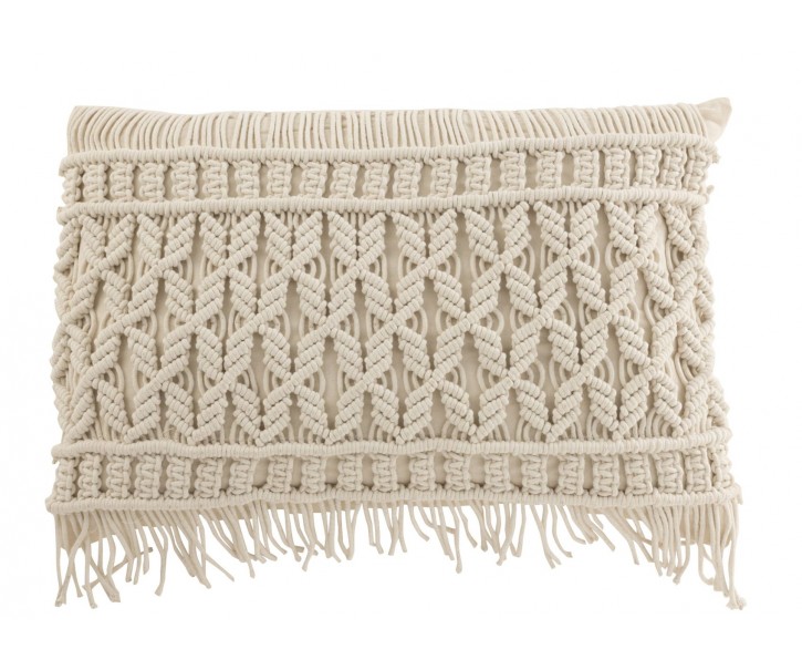 Bílý polštář s drhaným vzorem Macramé Cosy - 60*15*40 cm J-Line by Jolipa