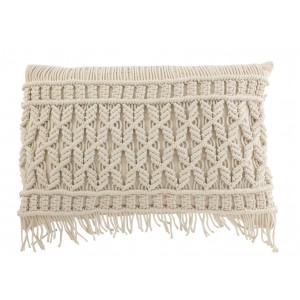 Bílý polštář s drhaným vzorem Macramé Cosy - 60*15*40 cm