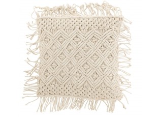 Přírodně bílý polštář s drhaným vzorem Macramé Cosy - 50*12*50 cm