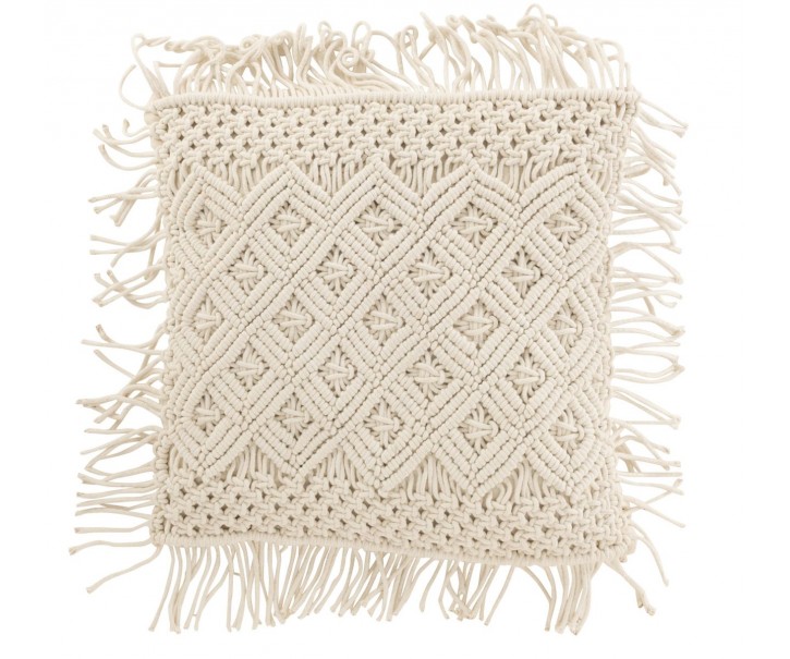 Přírodně bílý polštář s drhaným vzorem Macramé Cosy - 50*12*50 cm J-Line by Jolipa
