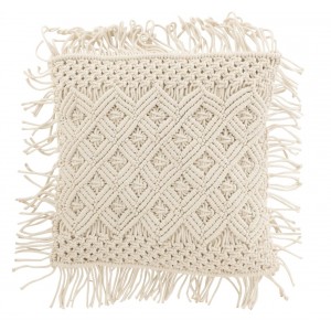 Přírodně bílý polštář s drhaným vzorem Macramé Cosy - 50*12*50 cm