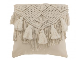 Přírodní polštář s drhaným vzorem a střapci Macramé Cosy - 45*17*45 cm