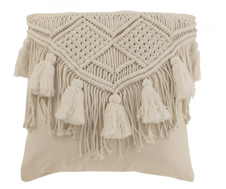 Přírodní polštář s drhaným vzorem a střapci Macramé Cosy - 45*17*45 cm J-Line by Jolipa