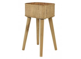 Přírodní dřevěný květináč s výpletem na nožkách Canya - 32*29*60cm