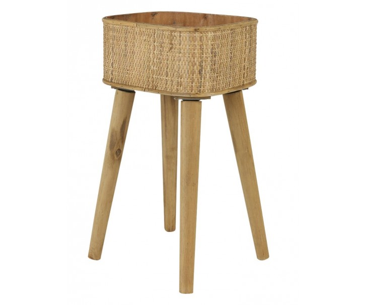 Přírodní dřevěný květináč s výpletem na nožkách Canya - 32*29*60cm