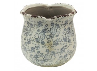 Retro béžový květináč se šedými květy Alana L - Ø 18*17 cm