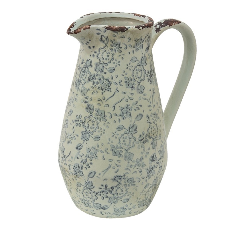 Dekorativní béžový keramický džbán se šedými květy Alana M - 20*14*25 cm Clayre & Eef Dekorativní béžový keramický džbán se šedými květy Alana M - 20*14*25 cm Clayre & Eef