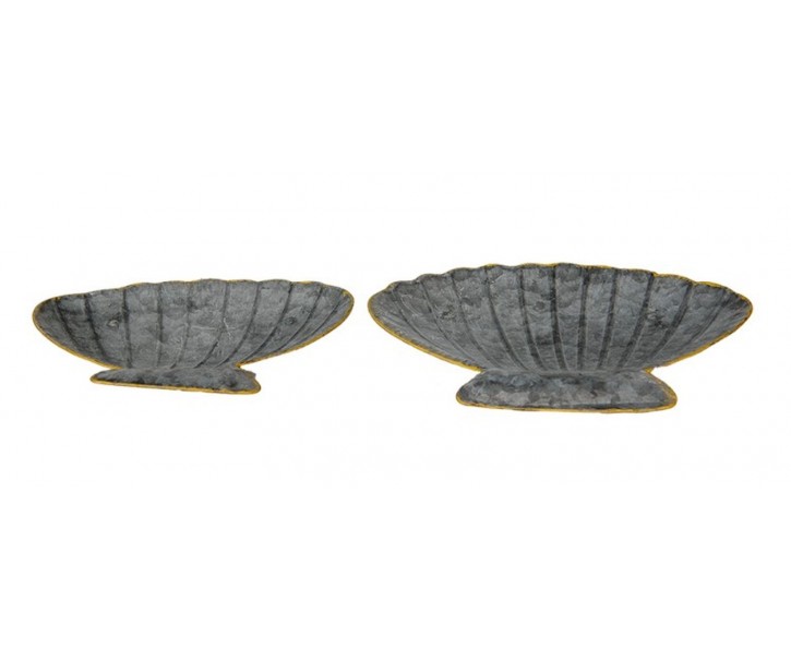 2ks plechové dekorační tácy ve tvaru mušle - 30*24*6 / 26*20*5 cm Clayre & Eef
