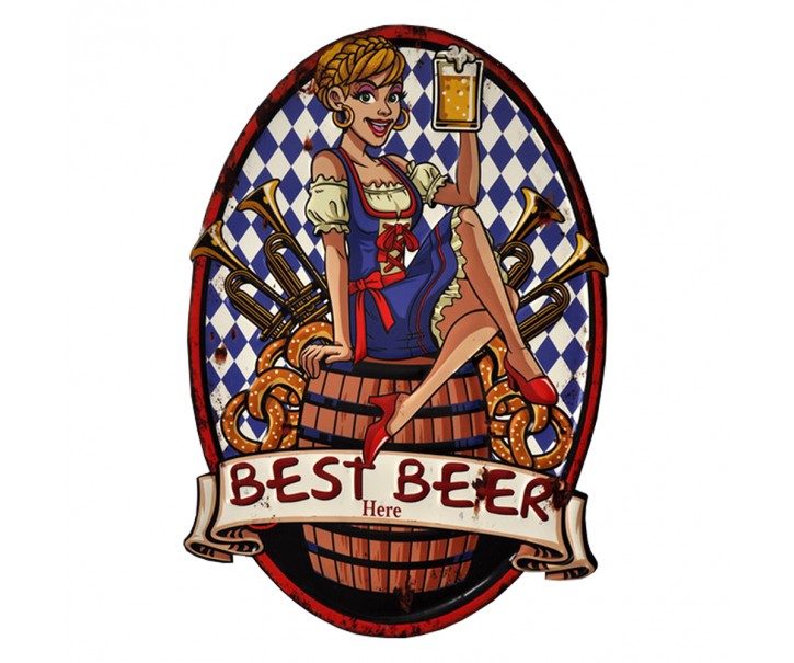Nástěnná kovová cedule Here Best Beer - 45*1*65 cm Clayre & Eef
