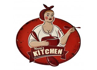 Červená nástěnná kovová cedule Mums Kitchen - 60*1*61 cm