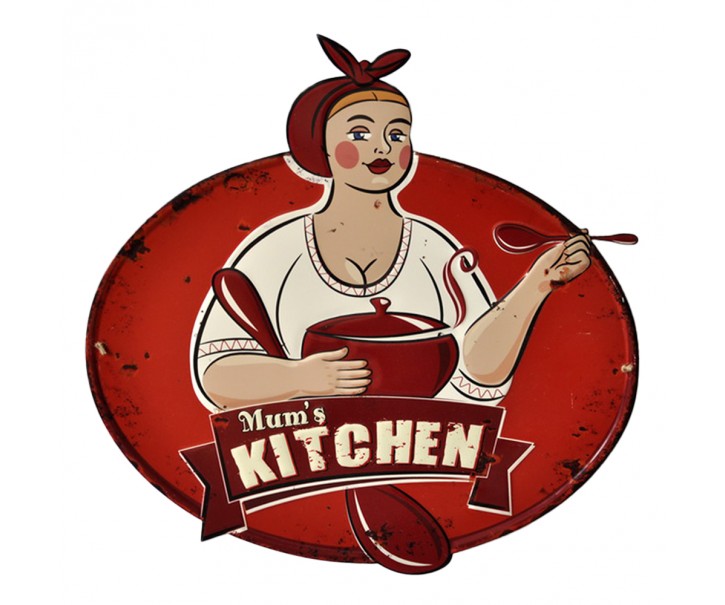 Červená nástěnná kovová cedule Mums Kitchen - 60*1*61 cm Clayre & Eef