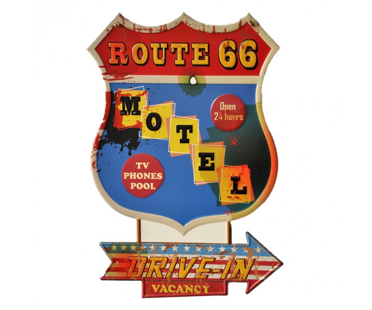 Nástěnná kovová cedule Motel Route 66 - 43*1*63 cm Clayre & Eef
