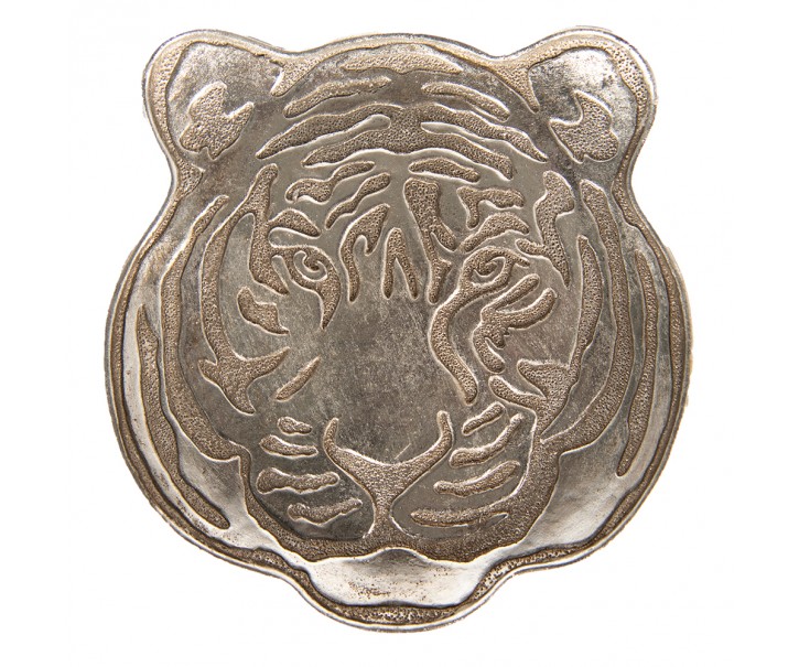 Stříbrná dekorativní miska/talířek v dekoru hlavy tygra Tiger - 19*19*2 cm Clayre & Eef