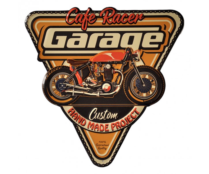 Kovová nástěnná cedule Cafe Racer Garage - 40*1*40 cm Clayre & Eef