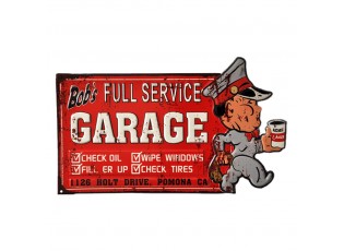 Červená kovová nástěnná cedule Bob´s Garage - 50*1*30 cm
