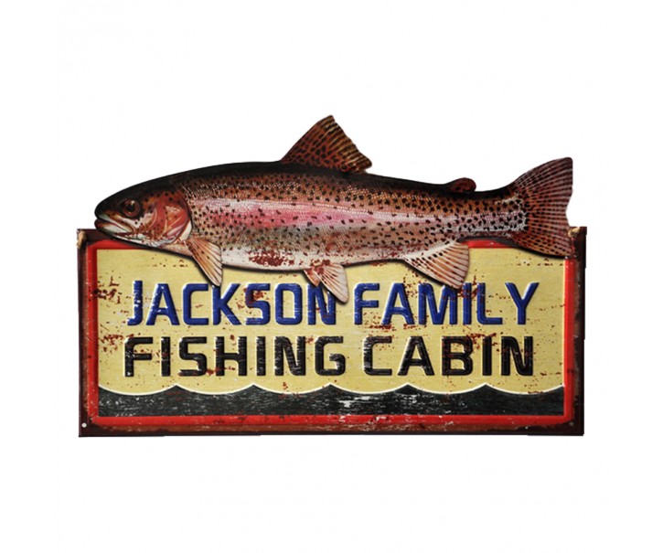 Kovová nástěnná cedule Fishing Cabin - 61*1*39 cm Clayre & Eef