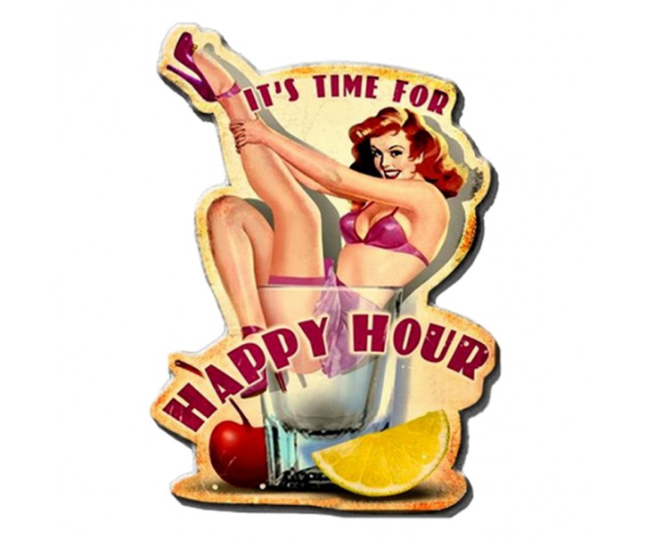 Kovová nástěnná cedule Happy Hour - 32*1*45 cm Clayre & Eef