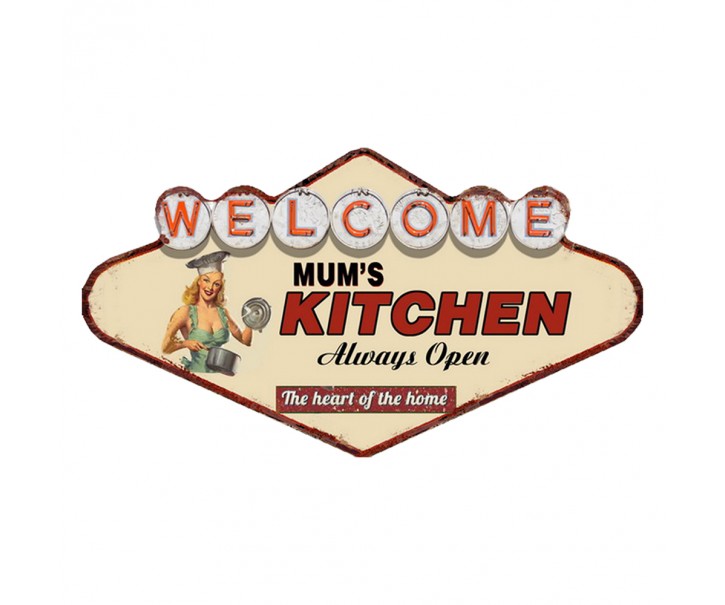 Kovová nástěnná cedule Welcome Mums Kitchen - 49*1*27 cm Clayre & Eef