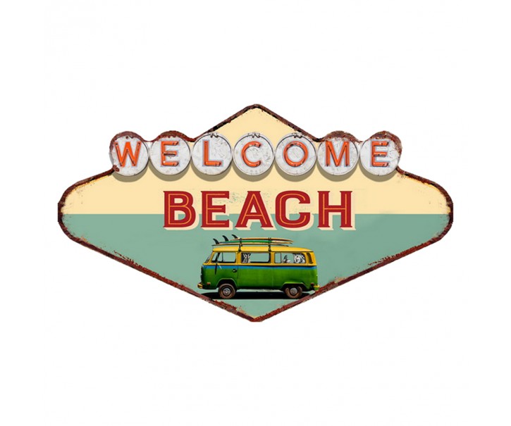 Kovová nástěnná cedule Welcome Beach - 49*1*27 cm Clayre & Eef