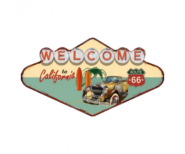 Kovová nástěnná cedule Welcome To California - 49*1*27 cm Clayre & Eef