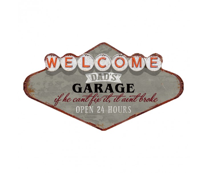 Kovová nástěnná cedule Welcome Daďs Garage - 49*1*27 cm Clayre & Eef