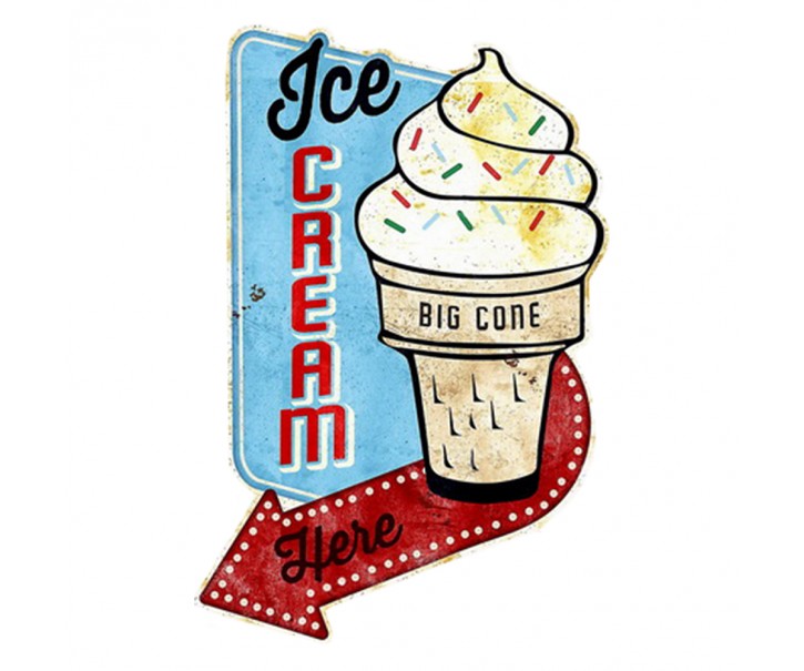 Kovová nástěnná cedule Ice Cream here - 40*1*60 cm Clayre & Eef