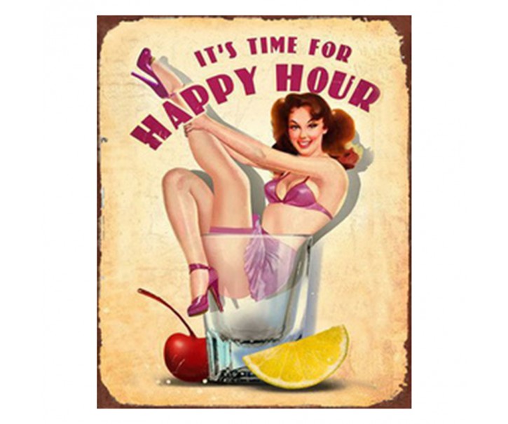 Kovová nástěnná cedule Happy Hour - 20*1*25 cm Clayre & Eef