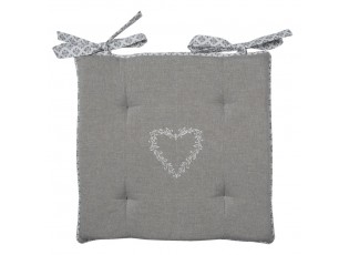 Šedý bavlněný podsedák s výplní a srdíčkem Lovely Heart - 40*40*4 cm