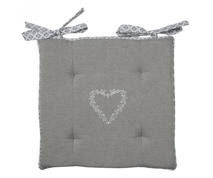 Šedý bavlněný podsedák s výplní a srdíčkem Lovely Heart - 40*40*4 cm Clayre & Eef