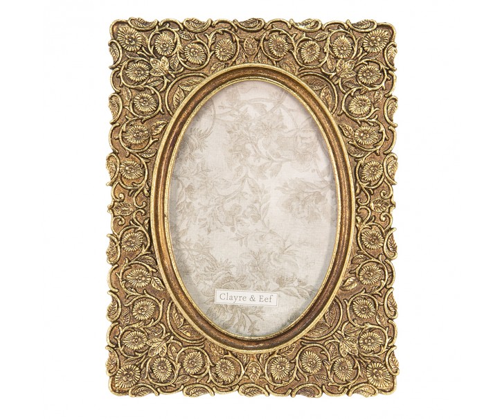Zlatý antik fotorámeček s květy Tien - 16*1*21 cm / 10*15 cm Clayre & Eef