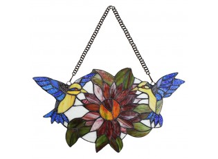 Závěsný Tiffany panel s ptáčky Birds Brown - 50*60 cm