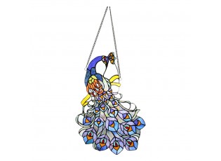 Závěsný Tiffany panel páv Peacock Blue - 35*70 cm