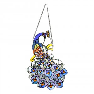 Závěsný Tiffany panel páv Peacock Blue - 35*70 cm