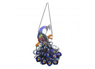 Závěsný Tiffany panel páv Peacock Blue - 35*70 cm