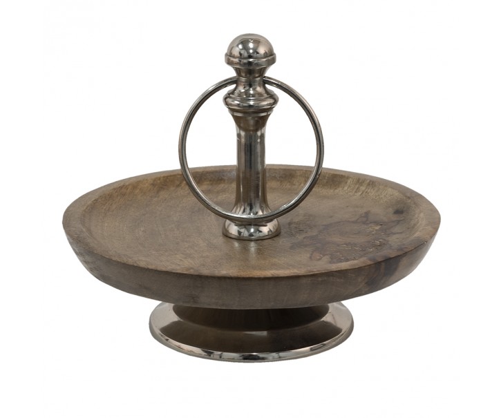 Dreveno-kovový servírovací 1-poschodový etažér Woodd - Ø21*17 cm Clayre & Eef