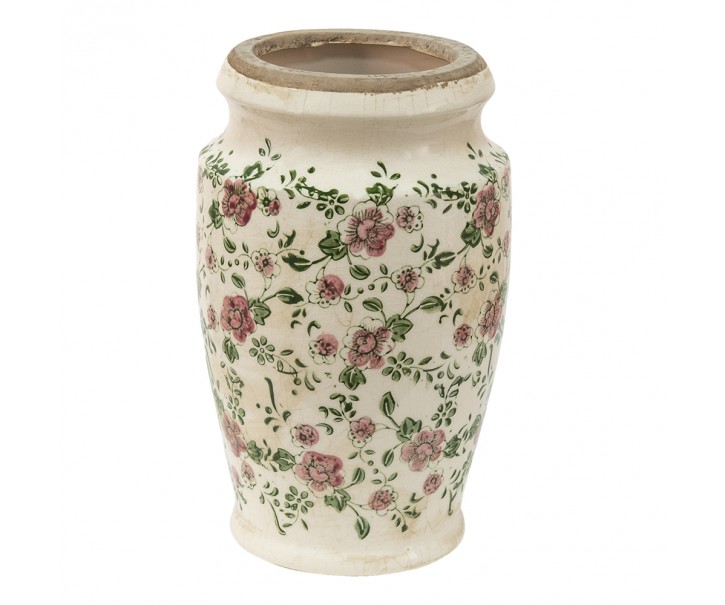Keramická dekorační váza s růžovými květy Lillia S - Ø 15*26 cm Clayre & Eef