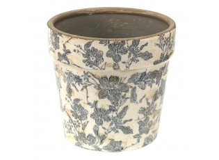 Keramický obal na květináč se šedými květy Mell French - Ø 16*15 cm