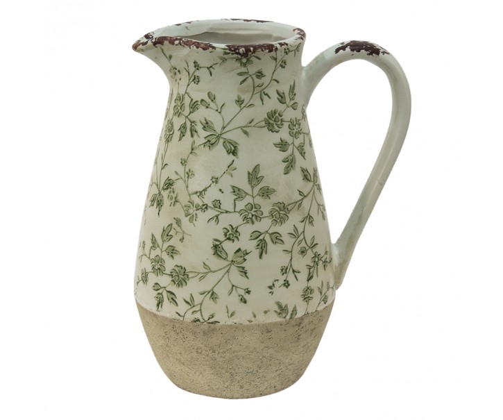 Keramický dekorační džbán se zelenými květy Jenia M - 20*14*25 cm Clayre & Eef