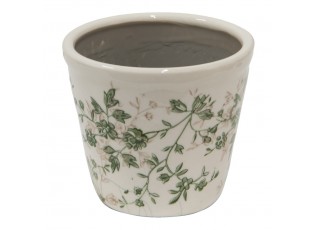 Keramický obal na květináč se zelenými květy Ganni green S - Ø12*10 cm
